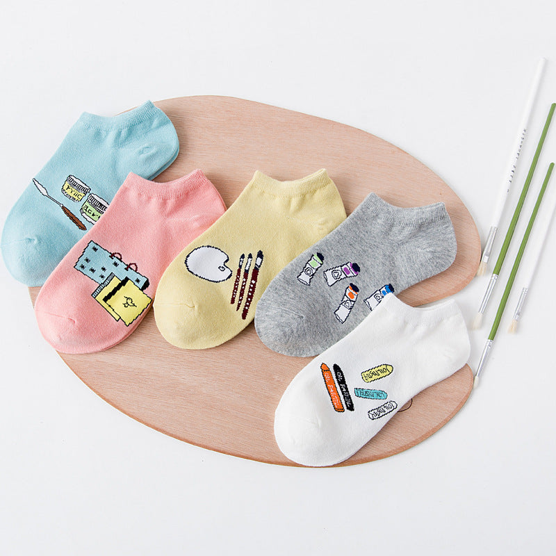 Chaussettes Femme Couleur Unie Coupe Basse Chaussettes Bateau Décontractées à Bouche Peu Profonde