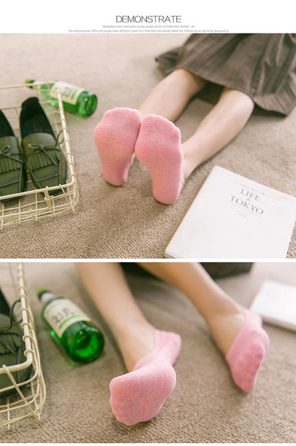 Chaussettes Femme Couleur Unie Coupe Basse Chaussettes Bateau Décontractées à Bouche Peu Profonde