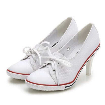 Shoes: SeoulLift white canvas high-sole sneakers for women by AdTec