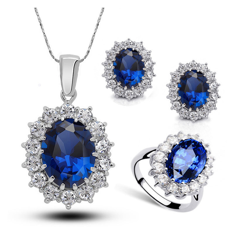 Juego de joyas de cristal con collar, pendientes y anillo de novia