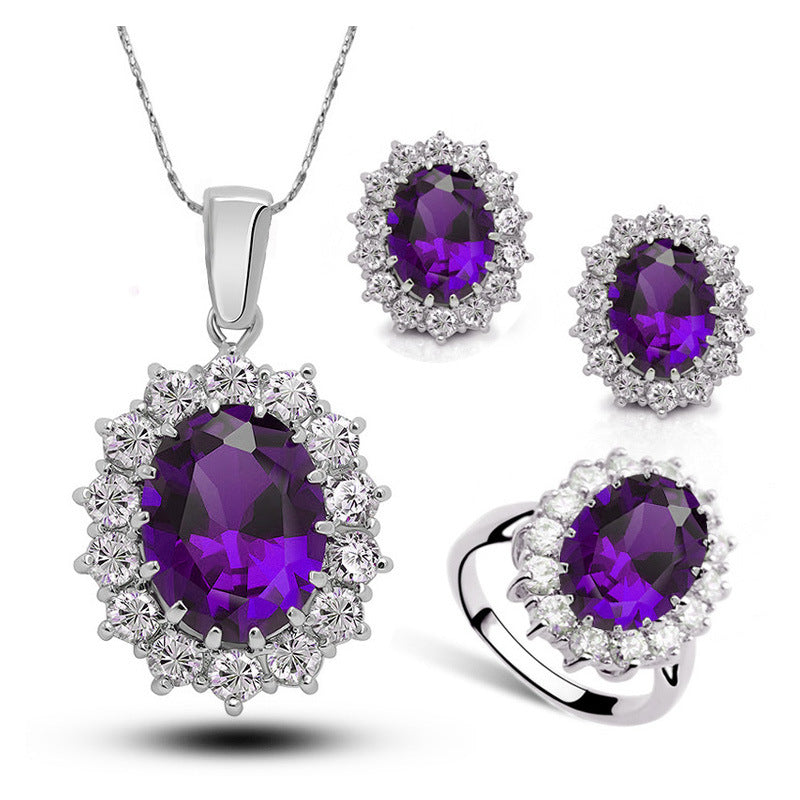 Juego de joyas de cristal con collar, pendientes y anillo de novia
