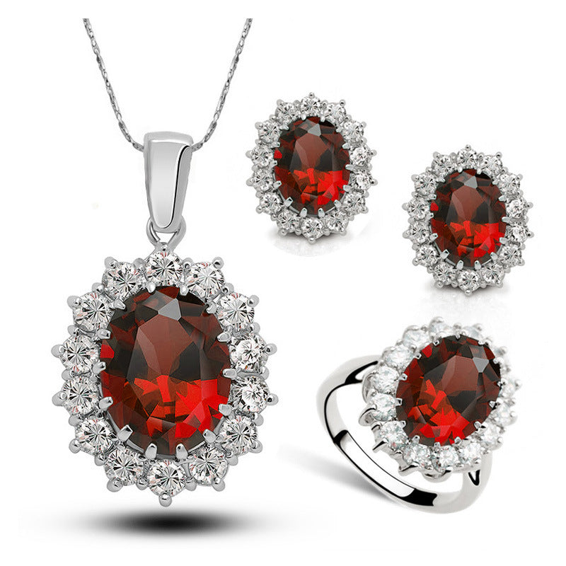 Juego de joyas de cristal con collar, pendientes y anillo de novia