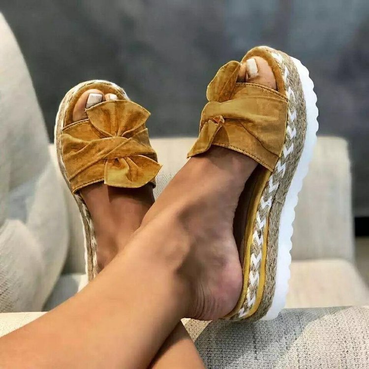 Chaussons compensés pour femmes avec nœud, chaussures d'été