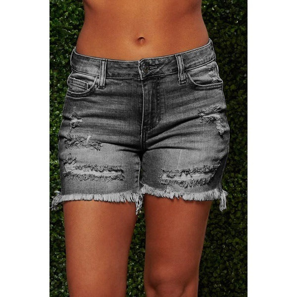 Nuevos Shorts Vaqueros Rasgados Elásticos de Mujer con Flecos