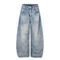 Pantalon droit amincissant, taille haute, délavé et déchiré, coupe ample