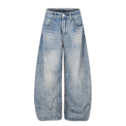 Pantalon droit amincissant, taille haute, délavé et déchiré, coupe ample