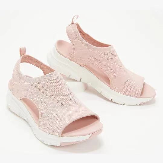 Zapatos de viscosa tejidos voladores con boca de pescado, sandalias planas de color liso