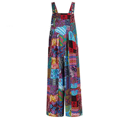 Combinaison salopette boutonnée imprimée patchwork