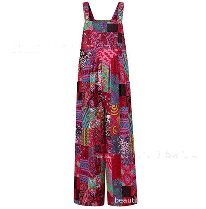 Combinaison salopette boutonnée imprimée patchwork