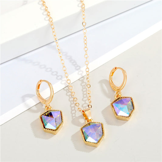 Nouvel ensemble de boucles d'oreilles et collier pendentif en cristal coloré en résine et pierre Hao
