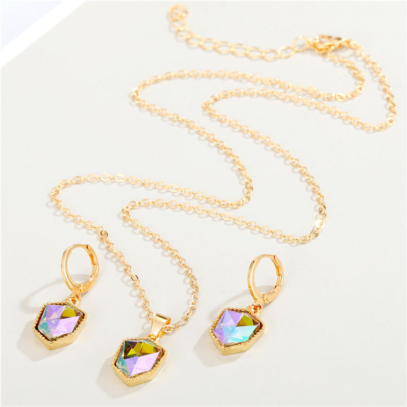 Nouvel ensemble de boucles d'oreilles et collier pendentif en cristal coloré en résine et pierre Hao