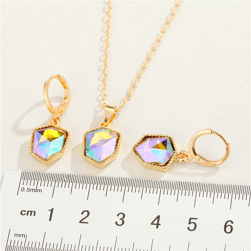 Nouvel ensemble de boucles d'oreilles et collier pendentif en cristal coloré en résine et pierre Hao