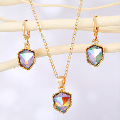 Nouvel ensemble de boucles d'oreilles et collier pendentif en cristal coloré en résine et pierre Hao
