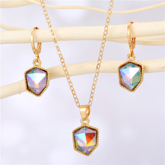 Nouvel ensemble de boucles d'oreilles et collier pendentif en cristal coloré en résine et pierre Hao