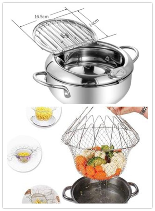 Panier de friture télescopique pliant en acier inoxydable, panier à frites, outil de cuisine pour dégraisser