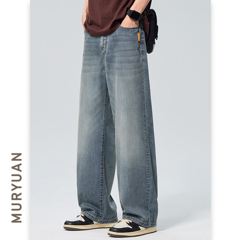 Men's Tencel Lyocell Jeans Style Loose Drape Straight Leg Pants