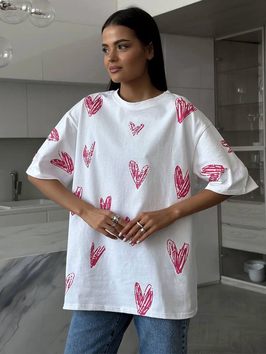 Love printed T-shirt, European and American street trend hand-painted love printed short sleeved T-shirt by eprolo