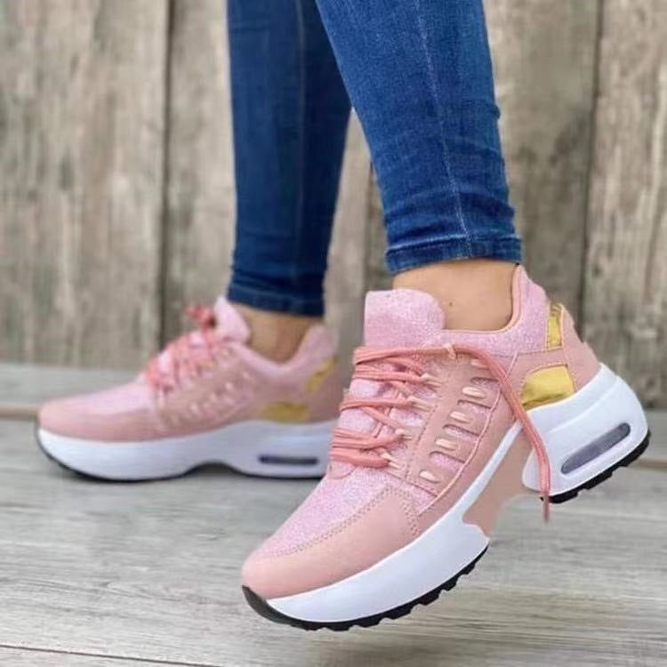 Baskets à lacets pour femmes, chaussures de sport à talon compensé pour la course