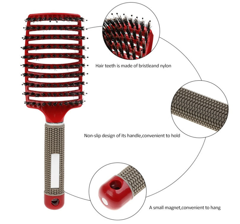 Cepillo para el cabello antinudos Brushy, desenredante para mujer, cerdas de nailon, masajeador de cuero cabelludo, peine para el cabello