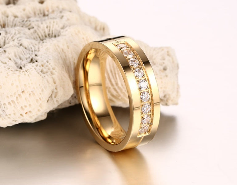 Bague de couple en acier titane simple, bague plaquée or, bijoux en diamant