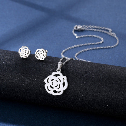 Stainless Steel Necklace Ear Stud Combination Suit