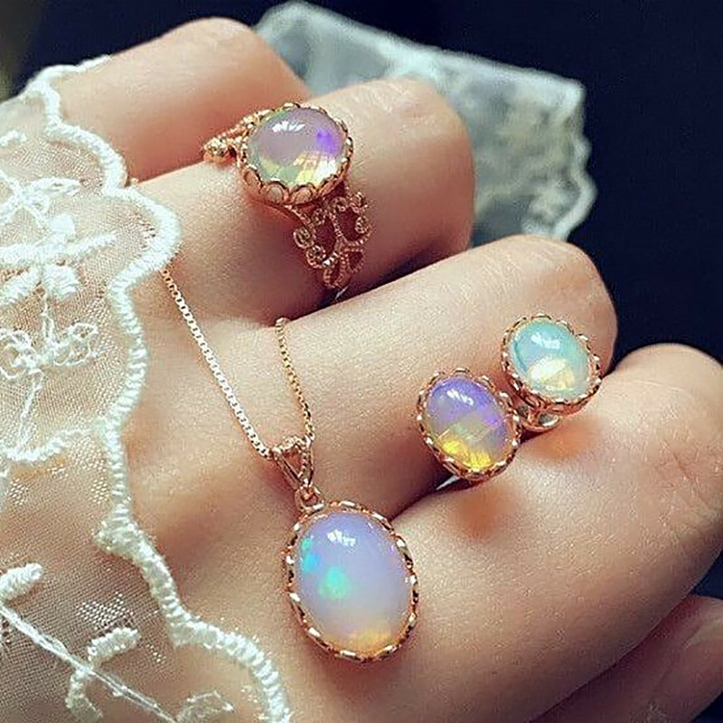 Parure de bijoux tendance avec pierres précieuses éblouissantes, style européen, et nouvel ensemble collier boucles d'oreilles bague