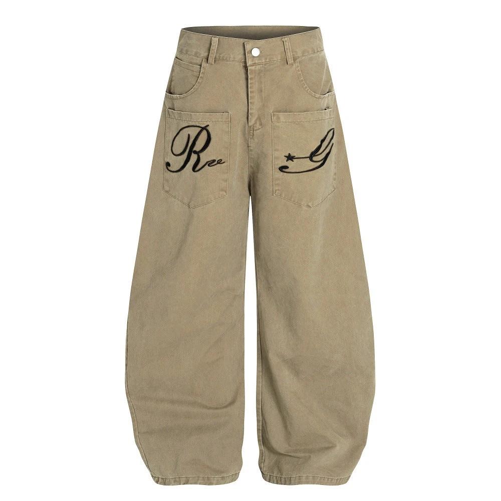 Washing Workwear Curved Knife Wide Leg Pants by eprolo