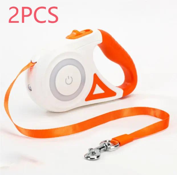 Dog retractable leash with orange strap and white housing, AdTec, 2pcs