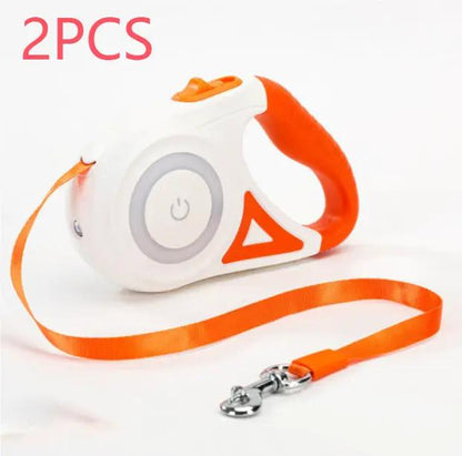 Dog retractable leash with orange strap and white housing, AdTec, 2pcs