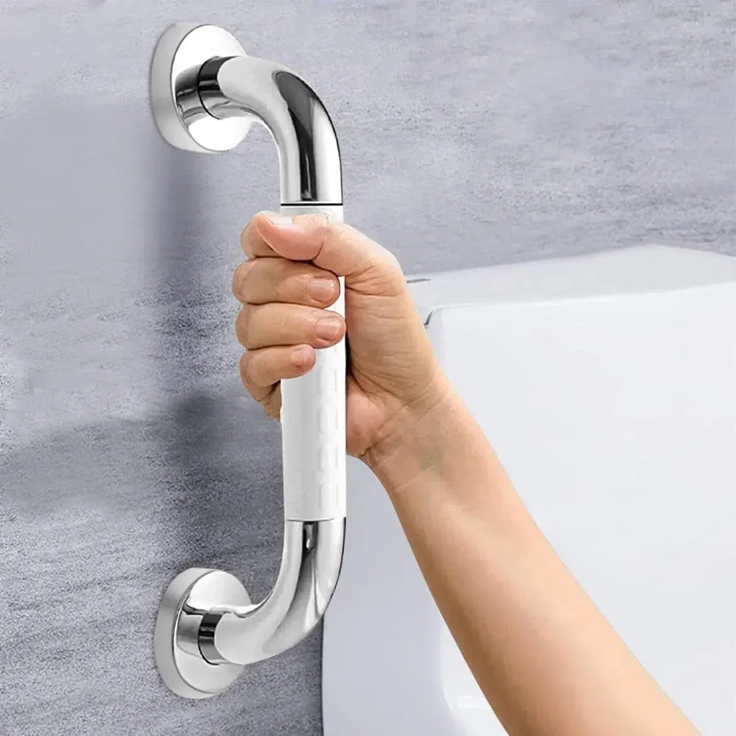 Fossa 16 Inch 304 Stainless Steel Luminous Grab Bar Wall Mounted Safety Balance Handle | Non-Slip for Elderly, Kids | Strong Load Bearing Armrest- Pack of 1 Silver & White (Chrome Finish)-0