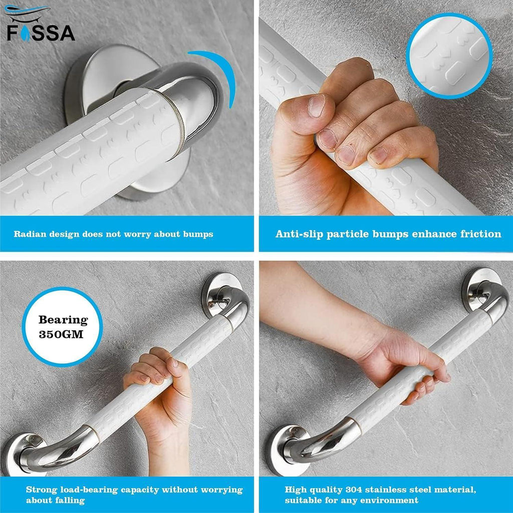 Fossa 16 Inch 304 Stainless Steel Luminous Grab Bar Wall Mounted Safety Balance Handle | Non-Slip for Elderly, Kids | Strong Load Bearing Armrest- Pack of 1 Silver & White (Chrome Finish)-2