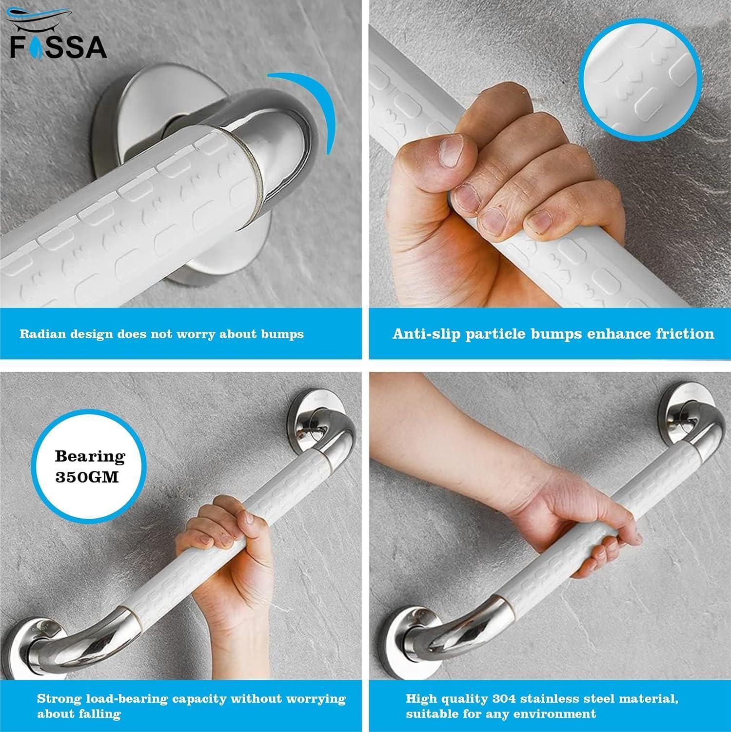 Fossa 16 Inch 304 Stainless Steel Luminous Grab Bar Wall Mounted Safety Balance Handle | Non-Slip for Elderly, Kids | Strong Load Bearing Armrest- Pack of 1 Silver & White (Chrome Finish)-2