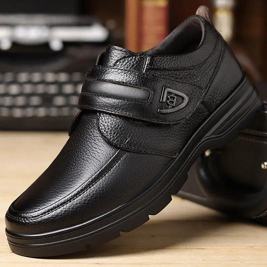British Craft full-grain leather slip-on shoes for men with Velcro bands by AdTec, black