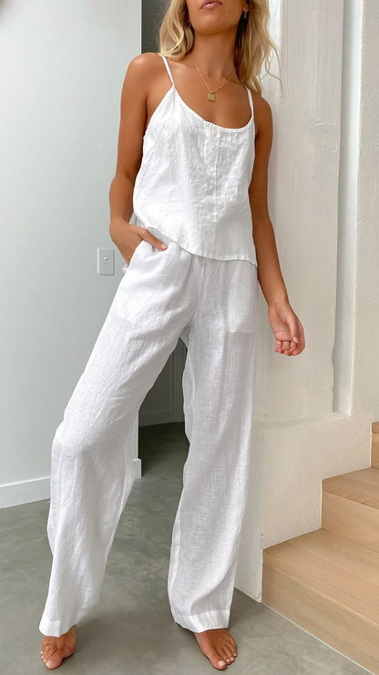Ensemble de maison pantalon élastique et débardeur femme mode couleur unie