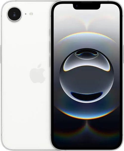 Apple iPhone 16e smartphone in white, Apple logo on back visible