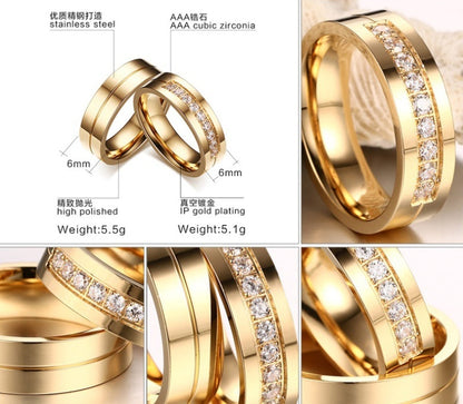 Bague de couple en acier titane simple, bague plaquée or, bijoux en diamant