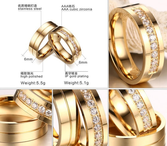 Anillo de pareja de acero de titanio simple Anillo chapado en oro Joyería de diamante