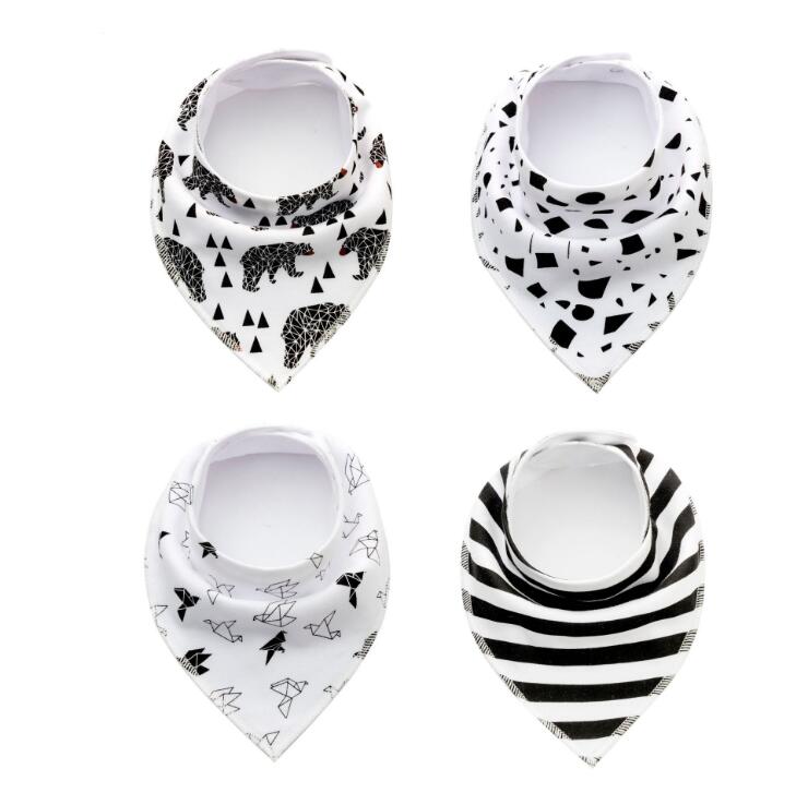 Lot de 4 bavoirs imprimés flèche vague triangle, accessoires bavoir bandana en coton pour bébé