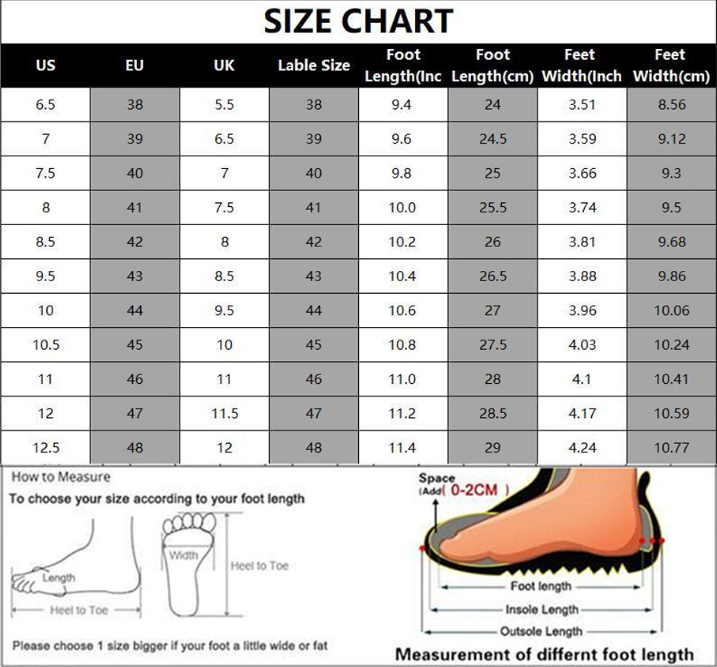 Luma Men's Black Skull Martin Boots with Contrast Stitch size chart and foot-measurement diagrams