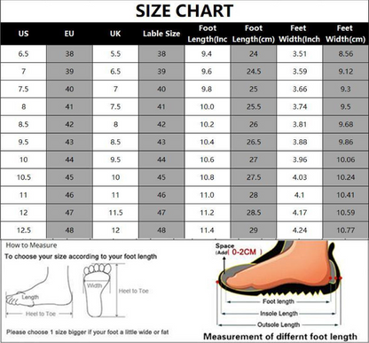 Luma Men's Black Skull Martin Boots with Contrast Stitch size chart and foot-measurement diagrams