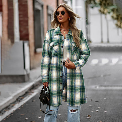 Manteau cardigan long à carreaux pour femme, style décontracté et élégant
