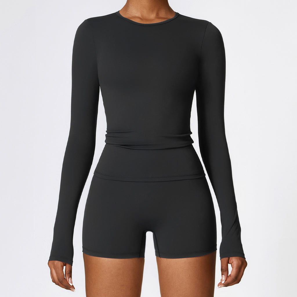 Top de manga larga ajustado para mujer, moda yoga, ropa deportiva de fitness para mujer