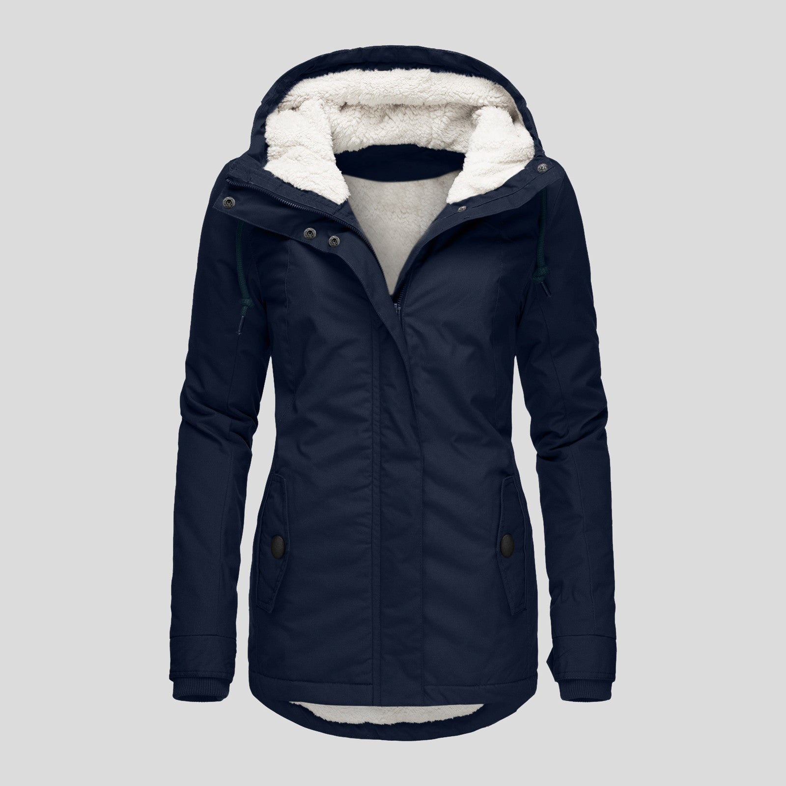 Chaqueta con Capucha de Invierno Color Sólido Cálida con Hebilla y Cremallera de Lana con Bolsillos Chaqueta Casual para Mujer