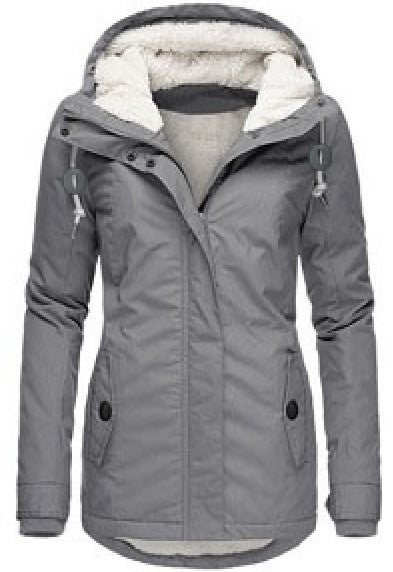 Chaqueta con Capucha de Invierno Color Sólido Cálida con Hebilla y Cremallera de Lana con Bolsillos Chaqueta Casual para Mujer
