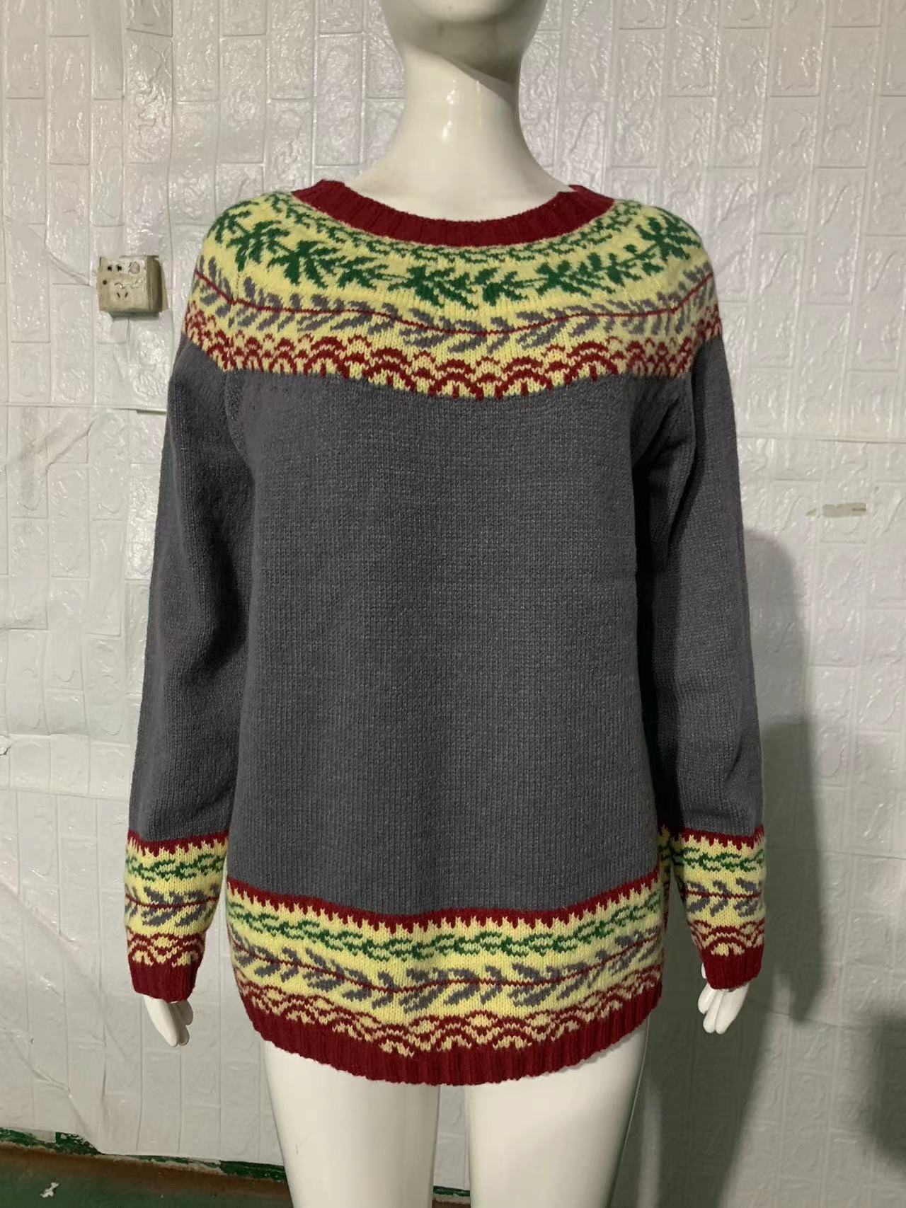 Suéter holgado de moda multicolor con cuello redondo para mujer