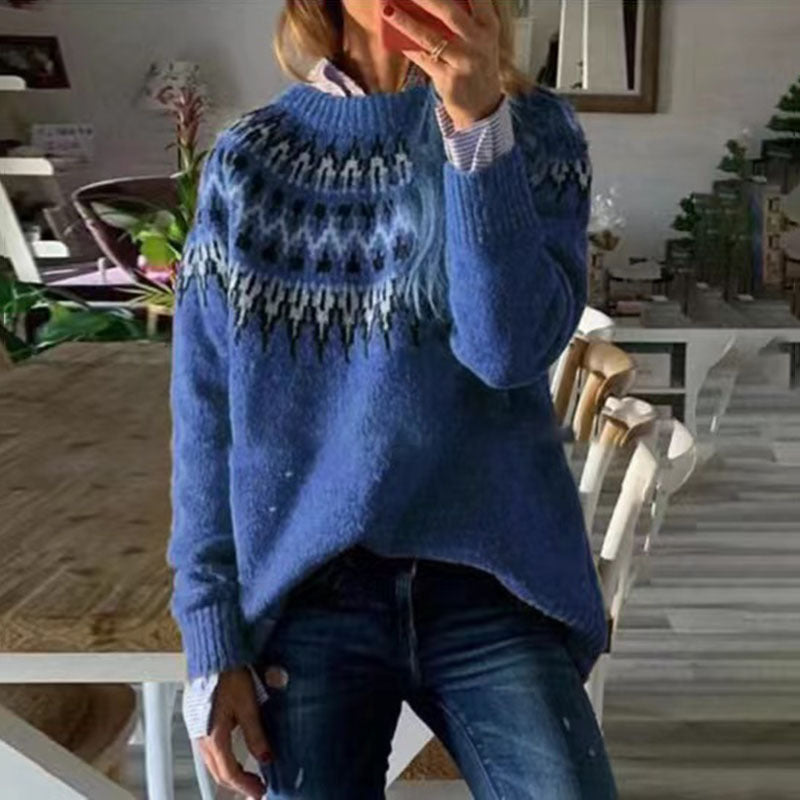 Pull ras du cou imprimé jacquard vintage