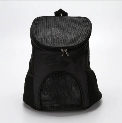 Premium breathable pets travel backpack carrier in black with mesh panels and top zip closure