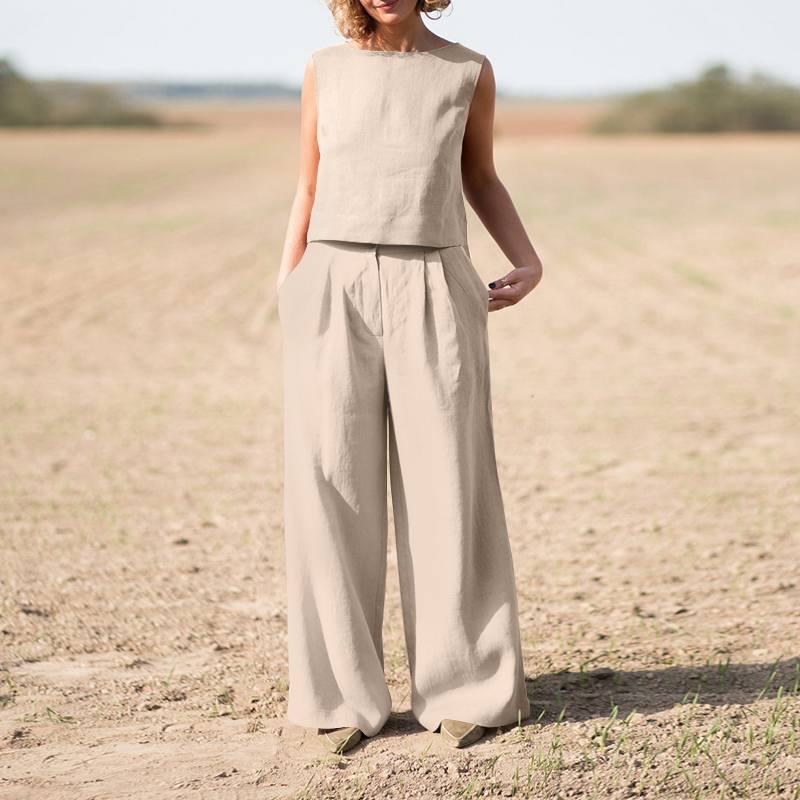 Women's Solid Color Retro Cotton And Linen Long Sleeve Loose Cotton Suit