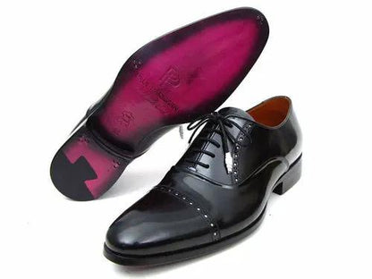 Paul Parkman Captoe Oxford dress shoes, black leather, pink outsole, 1 pair