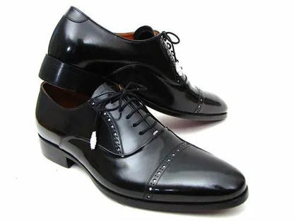 Pair of Paul Parkman Captoe Oxfords, black glossy leather dress shoes with polished finish for formal wear